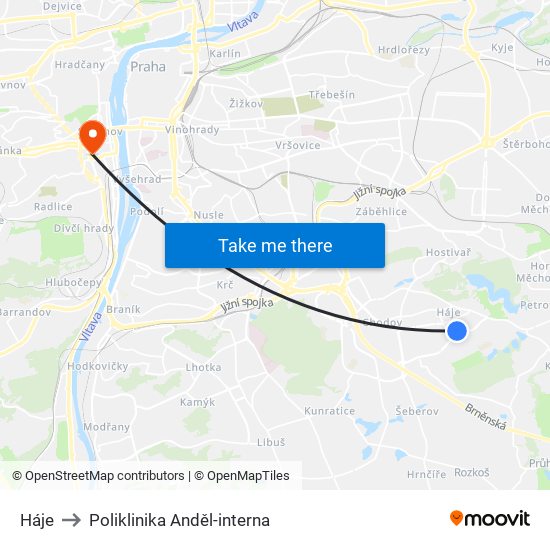 Háje to Poliklinika Anděl-interna map