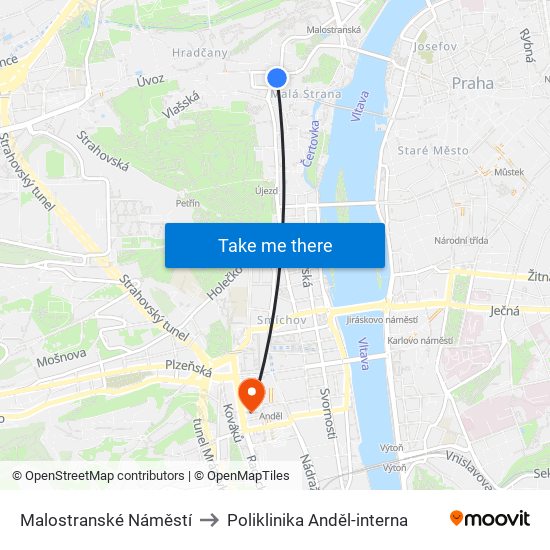 Malostranské Náměstí (B) to Poliklinika Anděl-interna map