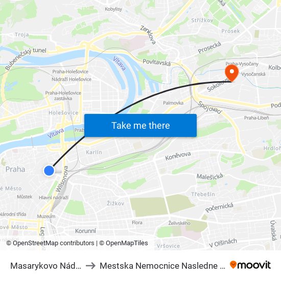 Masarykovo Nádraží to Mestska Nemocnice Nasledne Pece map