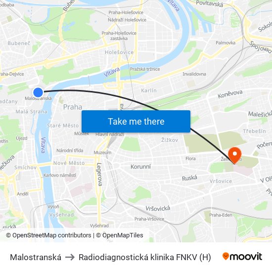 Malostranská to Radiodiagnostická klinika FNKV (H) map