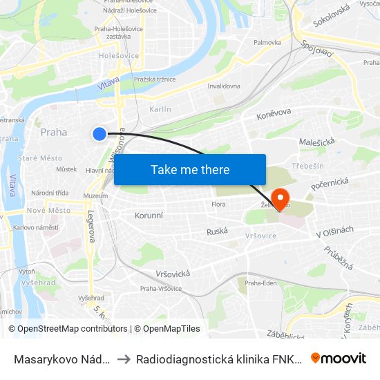 Masarykovo Nádraží to Radiodiagnostická klinika FNKV (H) map