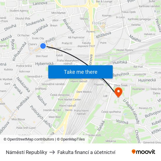 Náměstí Republiky to Fakulta financí a účetnictví map