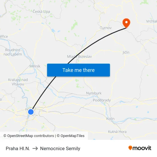 Praha Hl.N. to Nemocnice Semily map