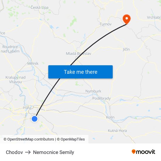 Chodov to Nemocnice Semily map