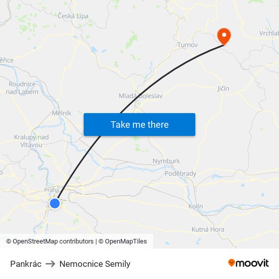 Pankrác to Nemocnice Semily map