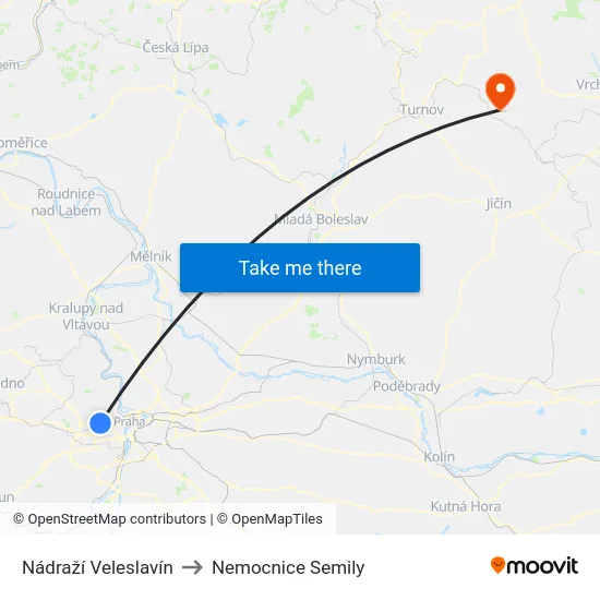 Nádraží Veleslavín to Nemocnice Semily map