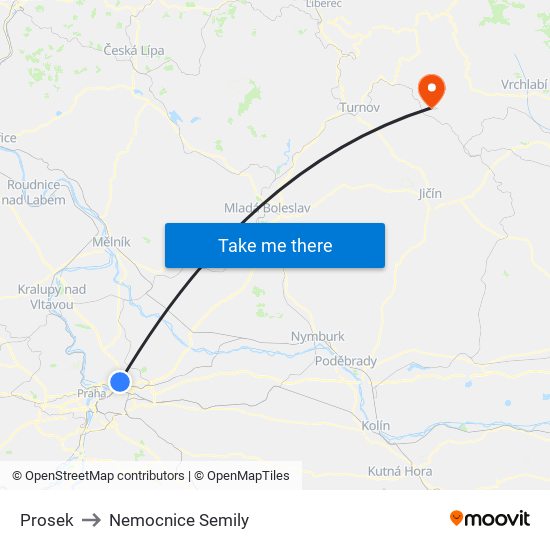 Prosek to Nemocnice Semily map