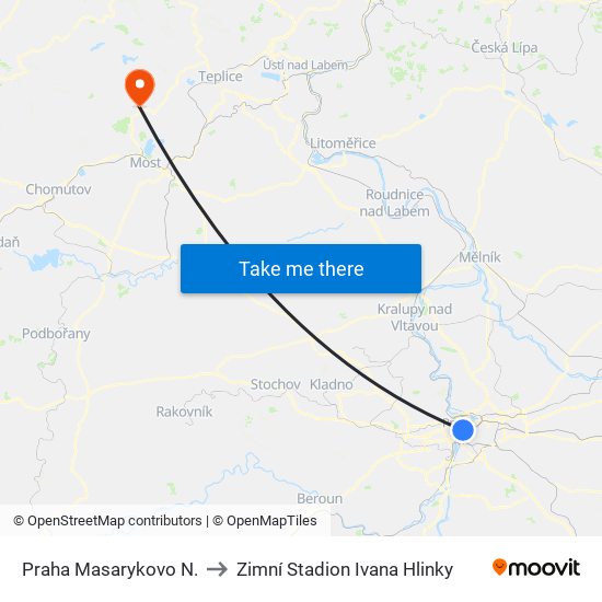 Praha Masarykovo N. to Zimní Stadion Ivana Hlinky map