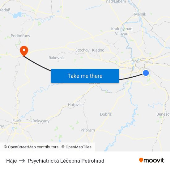 Háje to Psychiatrická Léčebna Petrohrad map