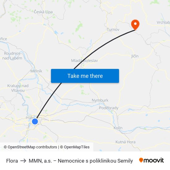 Flora to MMN, a.s. – Nemocnice s poliklinikou Semily map