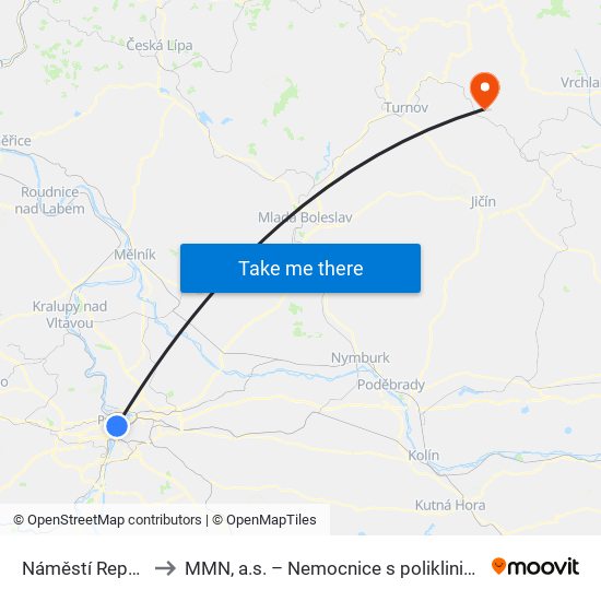 Náměstí Republiky to MMN, a.s. – Nemocnice s poliklinikou Semily map