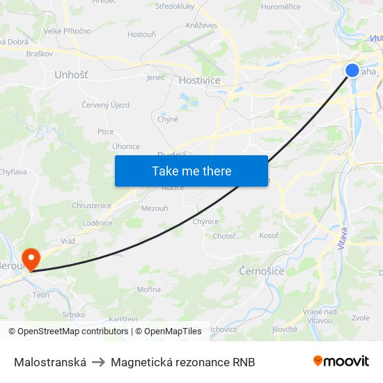 Malostranská to Magnetická rezonance RNB map