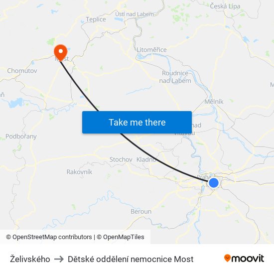 Želivského to Dětské oddělení nemocnice Most map