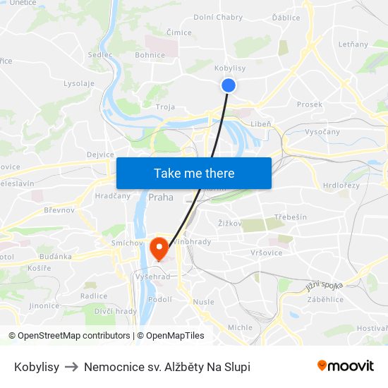 Kobylisy to Nemocnice sv. Alžběty Na Slupi map