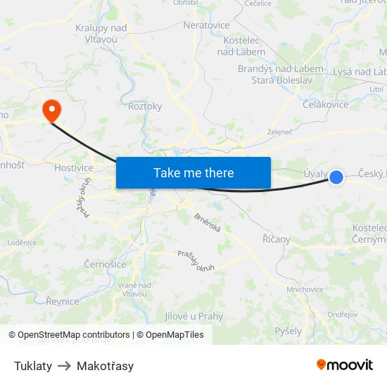 Tuklaty to Makotřasy map