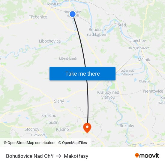 Bohušovice Nad Ohří to Makotřasy map