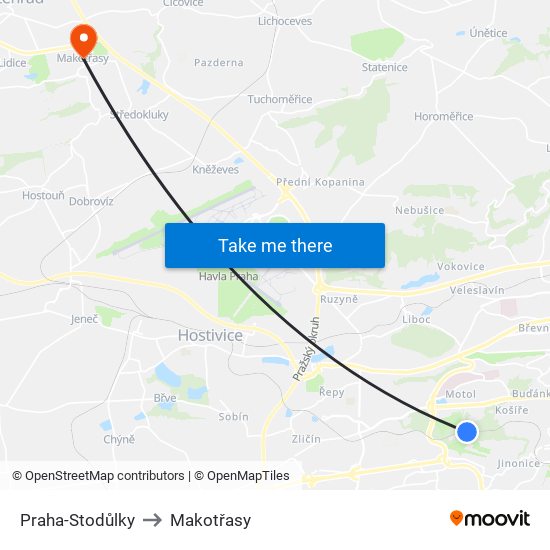 Praha-Stodůlky to Makotřasy map