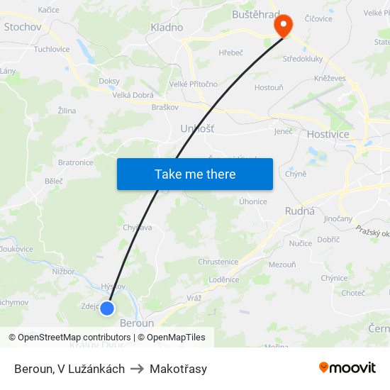 Beroun, V Lužánkách (A) to Makotřasy map