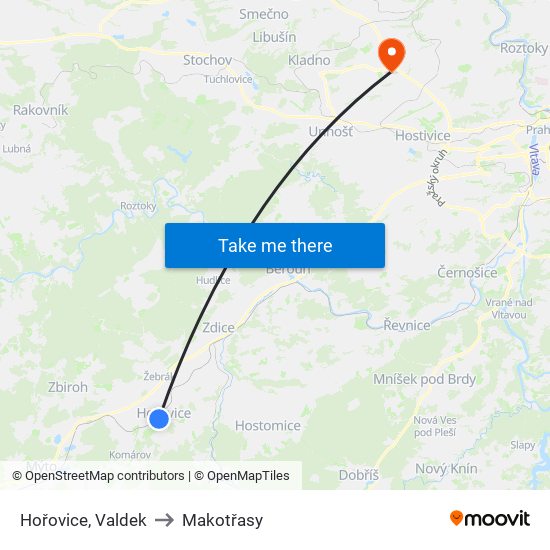 Hořovice, Valdek to Makotřasy map