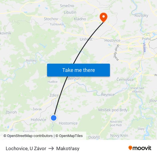 Lochovice, U Závor to Makotřasy map