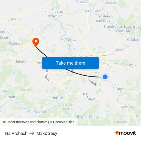 Na Vrchách to Makotřasy map