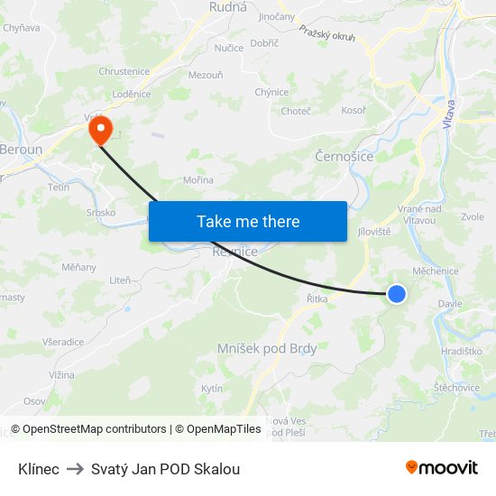 Klínec to Svatý Jan POD Skalou map