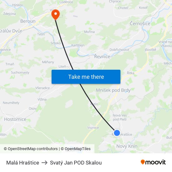 Malá Hraštice to Svatý Jan POD Skalou map