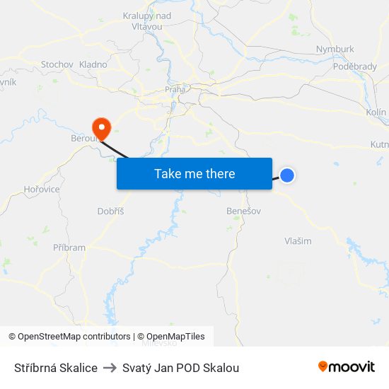Stříbrná Skalice to Svatý Jan POD Skalou map