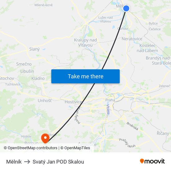 Mělník to Svatý Jan POD Skalou map