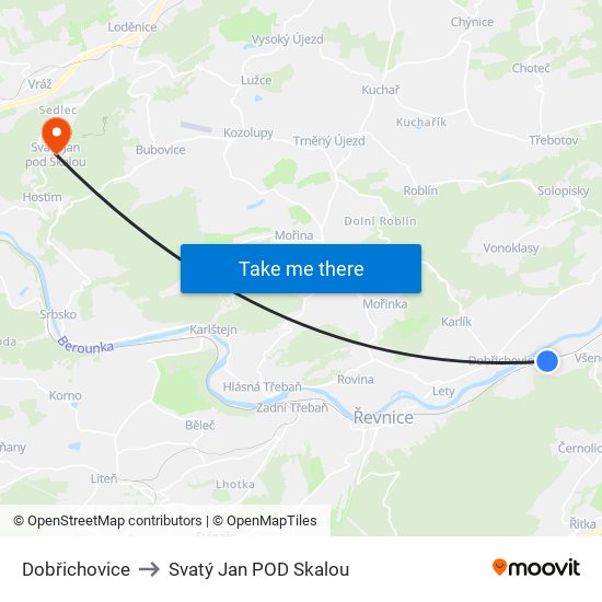 Dobřichovice to Svatý Jan POD Skalou map