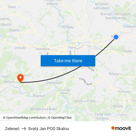 Zeleneč to Svatý Jan POD Skalou map