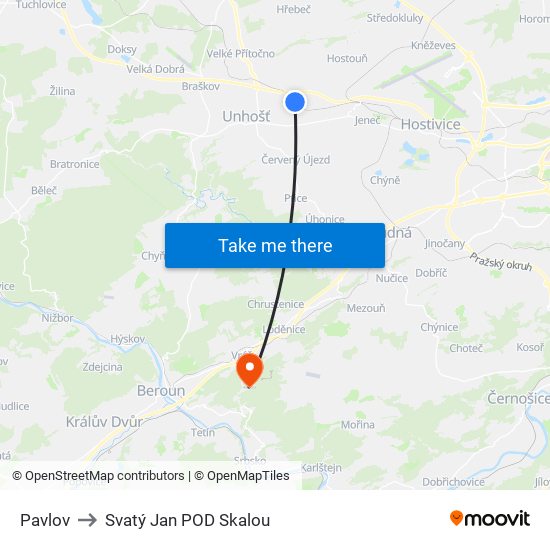 Pavlov to Svatý Jan POD Skalou map