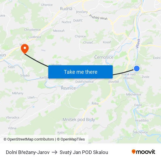 Dolní Břežany-Jarov to Svatý Jan POD Skalou map