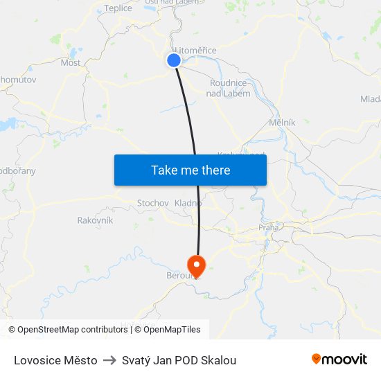 Lovosice Město to Svatý Jan POD Skalou map