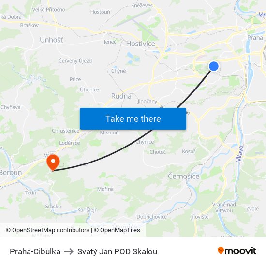 Praha-Cibulka to Svatý Jan POD Skalou map