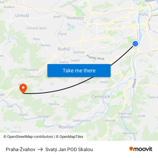 Praha-Žvahov to Svatý Jan POD Skalou map