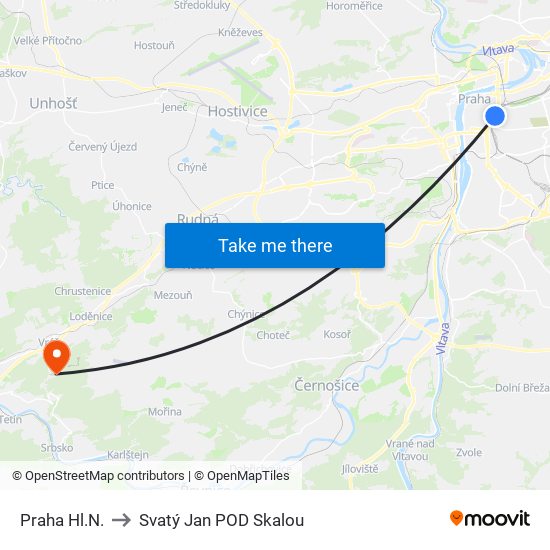 Praha Hl.N. to Svatý Jan POD Skalou map