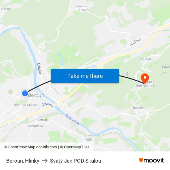 Beroun, Hlinky to Svatý Jan POD Skalou map