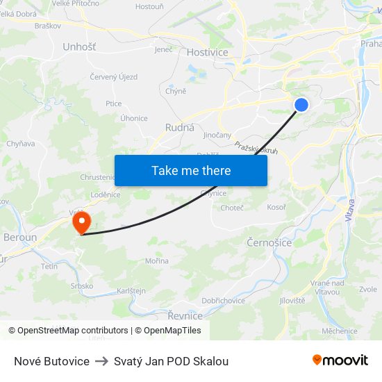 Nové Butovice to Svatý Jan POD Skalou map