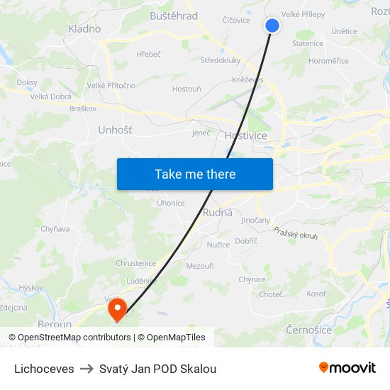 Lichoceves to Svatý Jan POD Skalou map