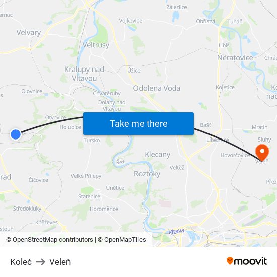 Koleč to Veleň map