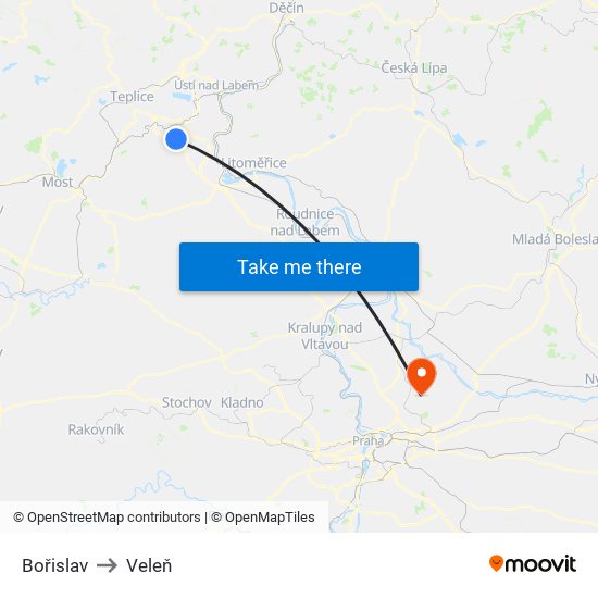 Bořislav to Veleň map