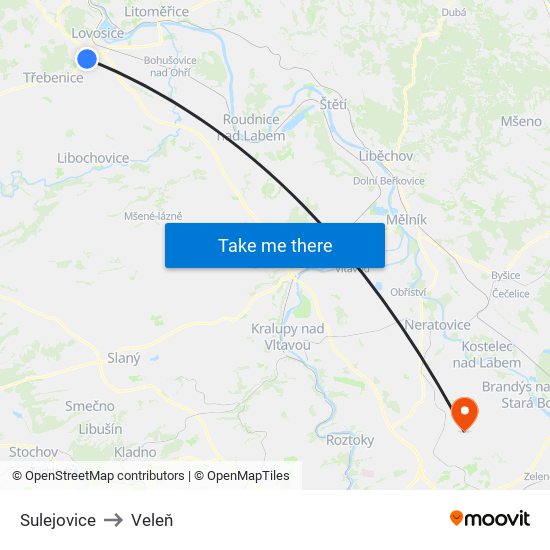 Sulejovice to Veleň map