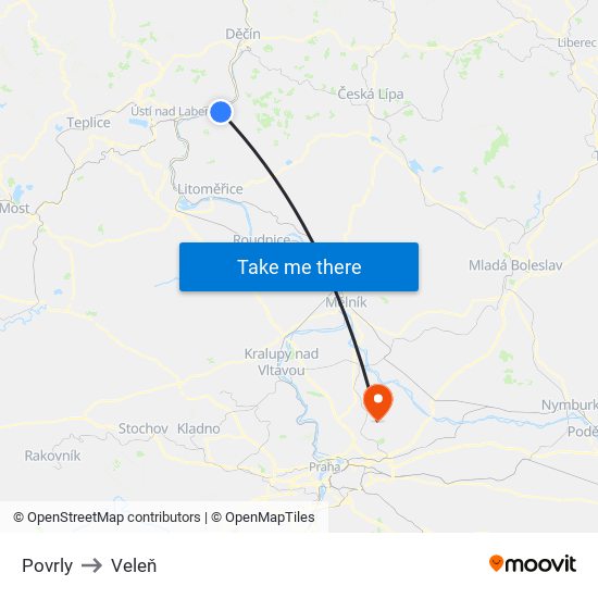 Povrly to Veleň map