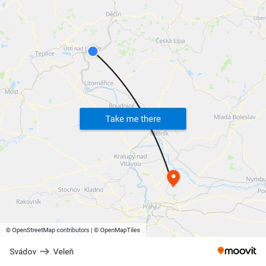 Svádov to Veleň map