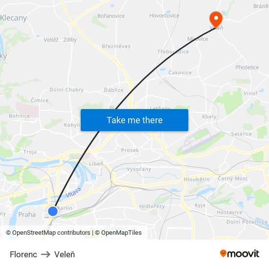 Florenc to Veleň map