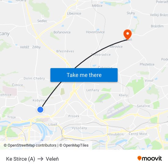 Ke Stírce (A) to Veleň map