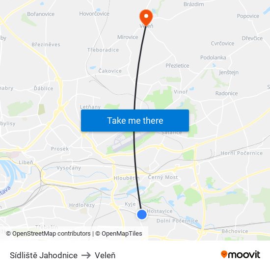 Sídliště Jahodnice to Veleň map