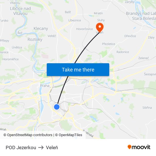 POD Jezerkou to Veleň map