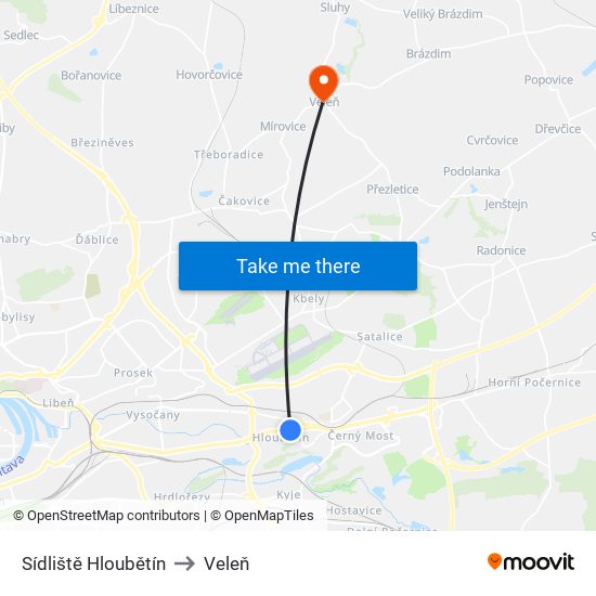 Sídliště Hloubětín to Veleň map